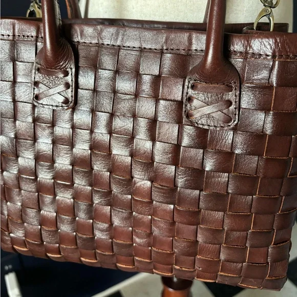 Woven Leather Tote Bag - Brown - Picture 3 of 10
